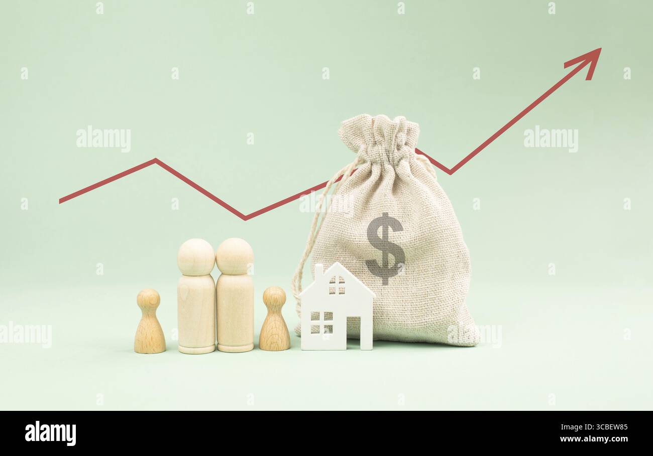 Increase costs of living, inflation, housing shortage, family house, mortgage rate, bank loan, real estate and insurance concept, investment in proper Stock Photo