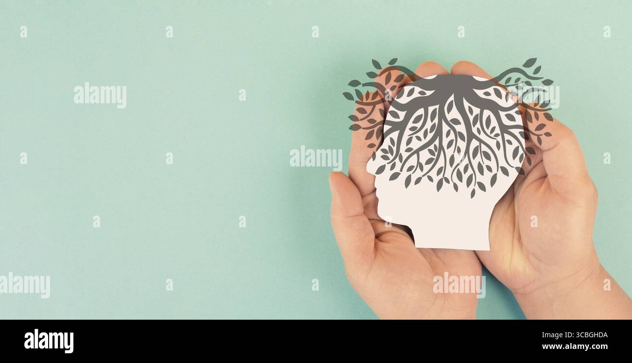 Exhaustion, depression, stress and burnout concept, powerless tree in mind, work life balance, mental health, overworked society Stock Photo