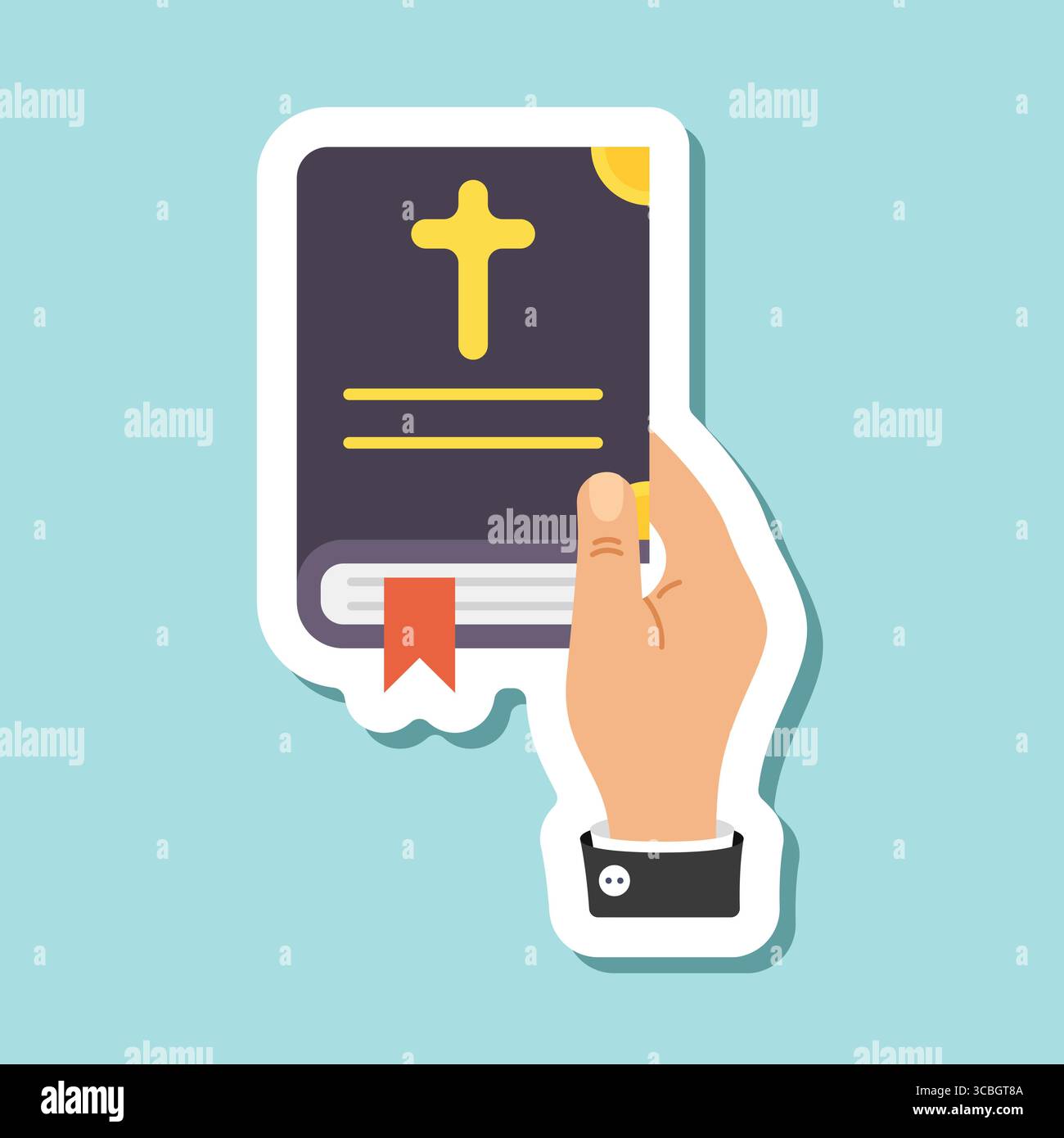 Holy bible sticker icon in flat style. Christianity book vector ...