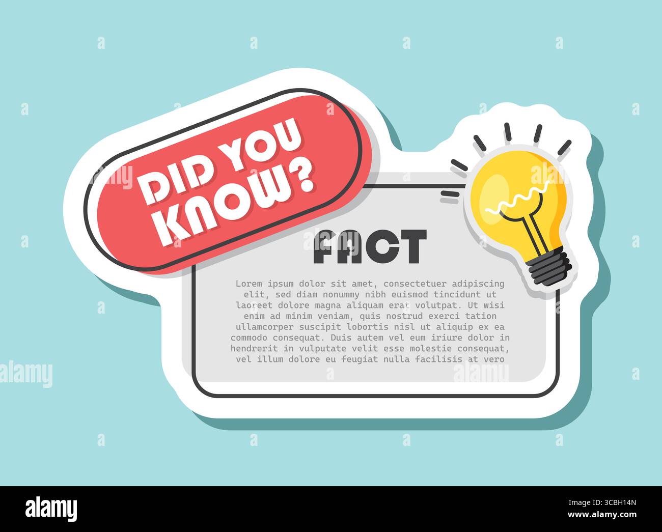 Did you know sticker icon in flat style. Banner with frame and bulb ...
