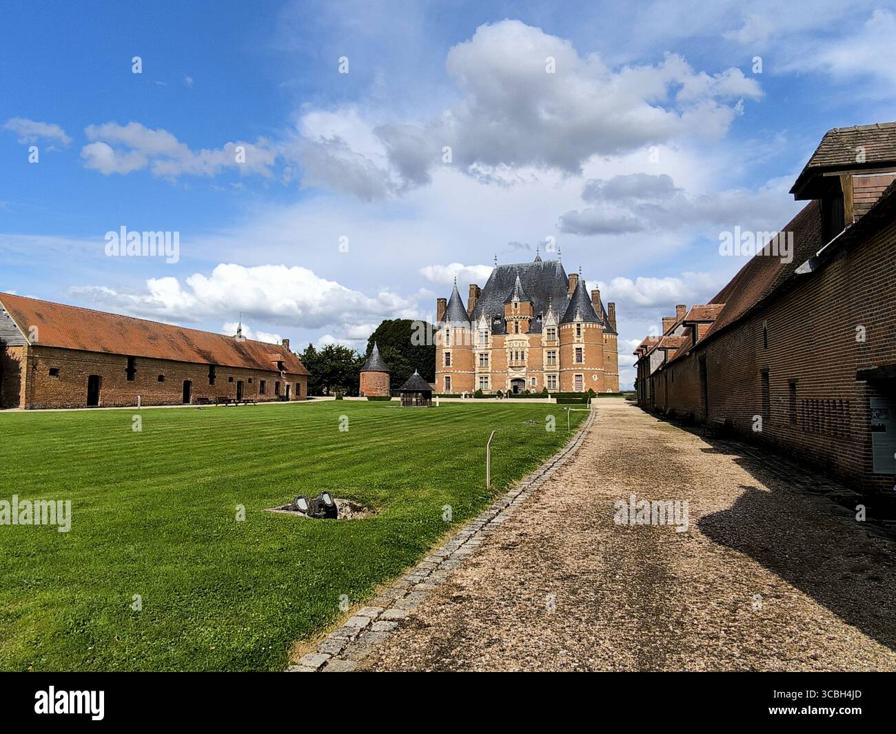 The Martainville Castle and Museum of Norman Arts and Traditions, Martainville-Epreville, Normandy. View of the stables and barns. 2nd August 2025 Pho Stock Photo