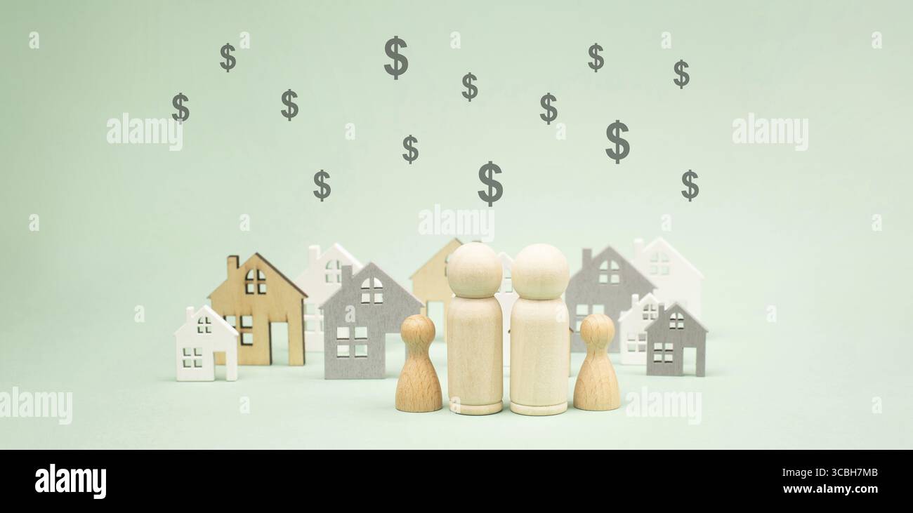 Family house buying, mortgage rate, home, real estate and insurance concept, investment in property, increase costs and inflation Stock Photo