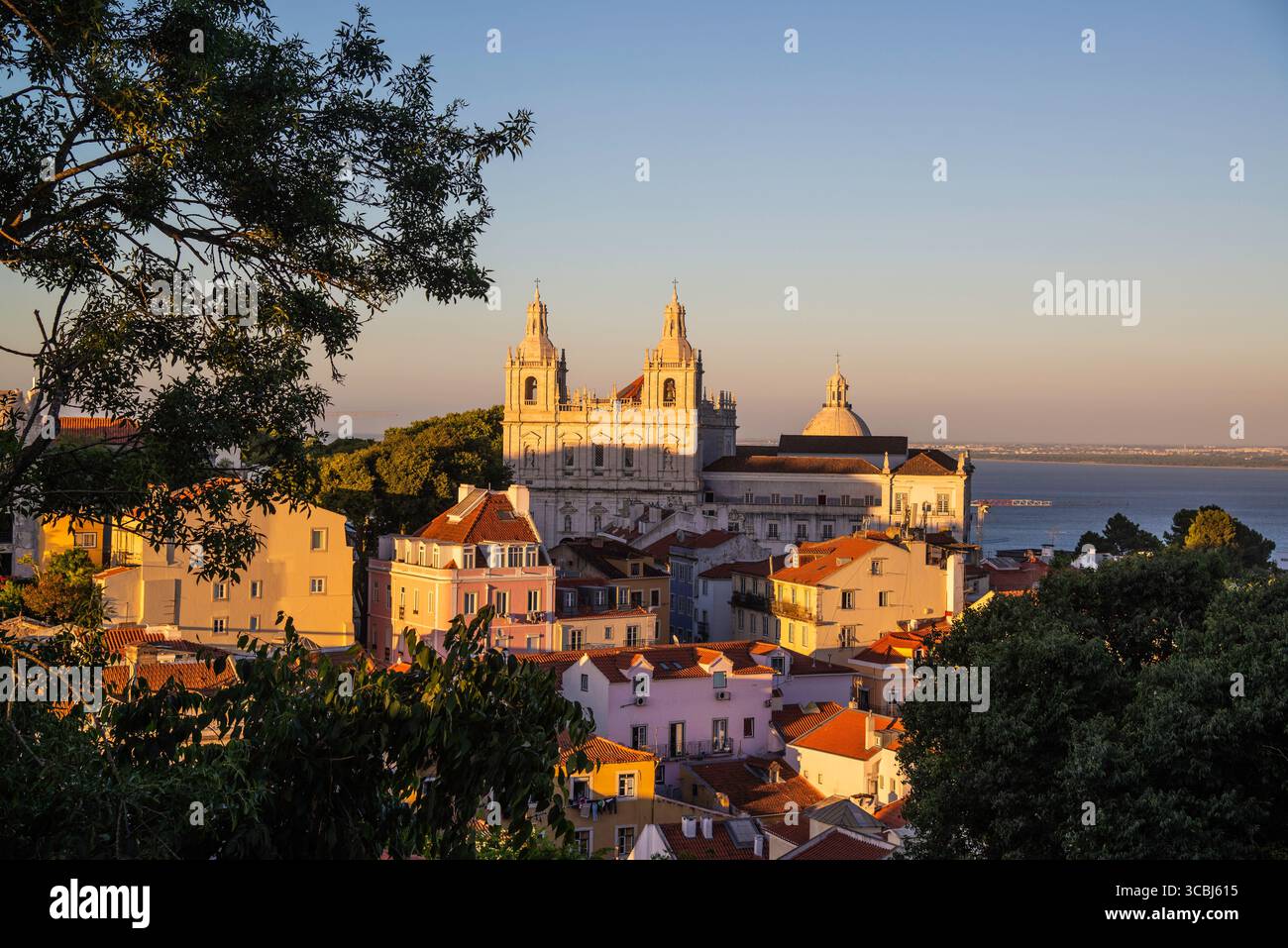Lisbon, Portugal - July 7 2025: The Stunning panoramic sunset view from the top of Castelo St. Jorge in Lisbon Portugal Stock Photo