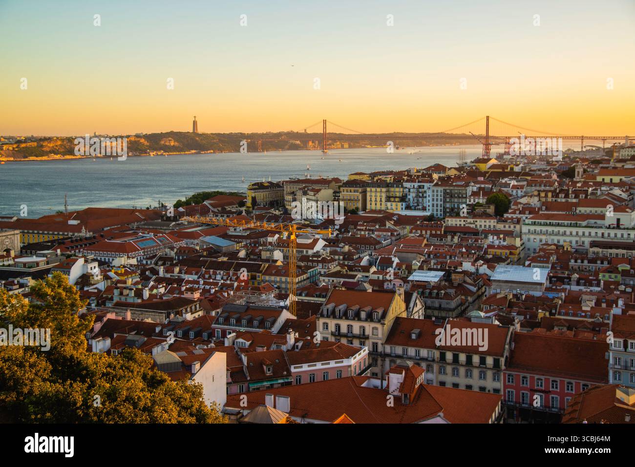 Lisbon, Portugal - July 7 2025: The Stunning panoramic sunset view from the top of Castelo St. Jorge in Lisbon Portugal Stock Photo