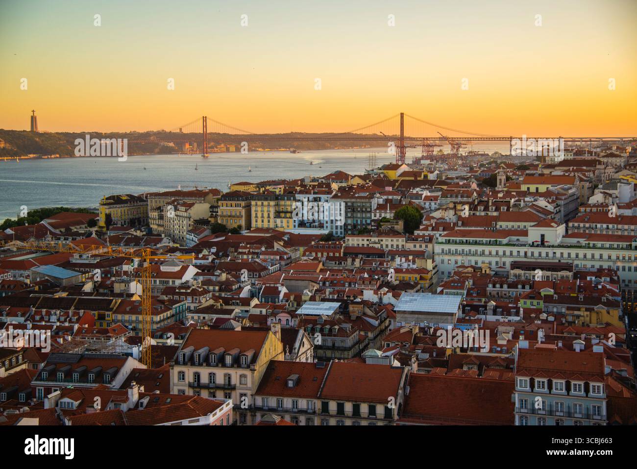 Lisbon, Portugal - July 7 2025: The Stunning panoramic sunset view from the top of Castelo St. Jorge in Lisbon Portugal Stock Photo