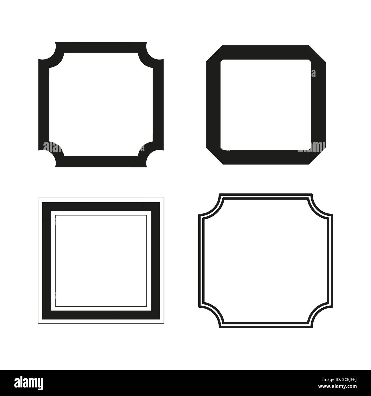 Set simple square frames. Vector black borders. Clean geometric shapes. Minimalist blank space. EPS 10. Stock Vector