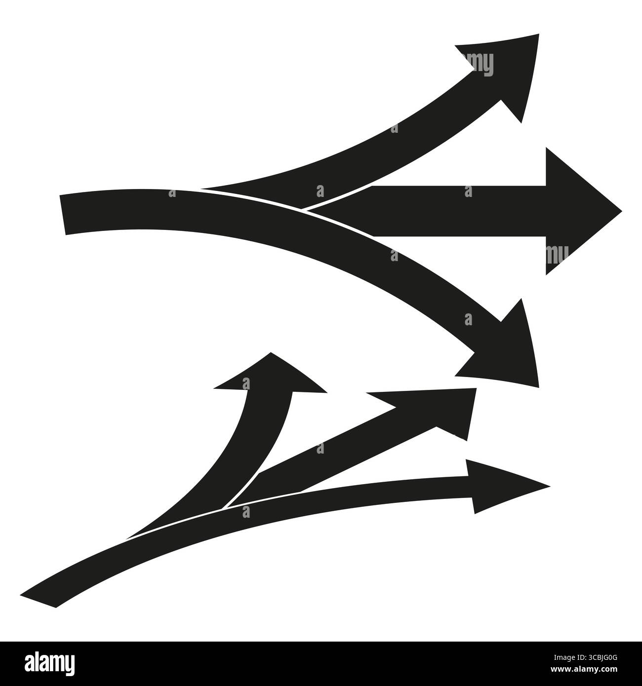 Road fork symbol. Multiple direction arrow. Choice concept icon. Vector path illustration. EPS 10. Stock Vector