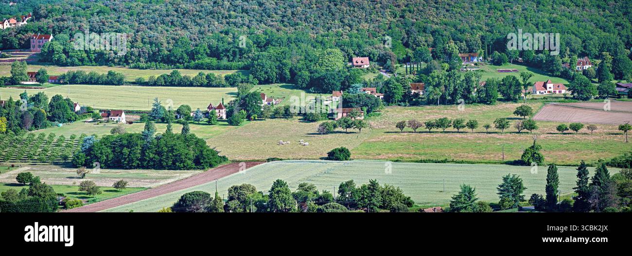 Panorama of the landscape below the municipality of Domme in the region Perigord, France Stock Photo