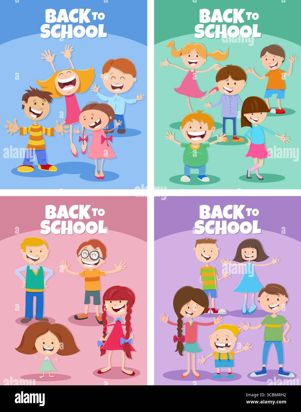 Cartoon illustration of happy elementary age children characters with ...