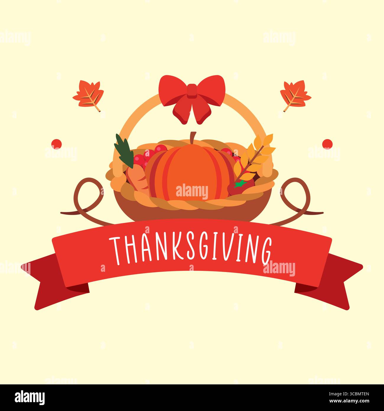 Thanksgiving basket with red ribbon. Vector Stock Vector Image & Art ...