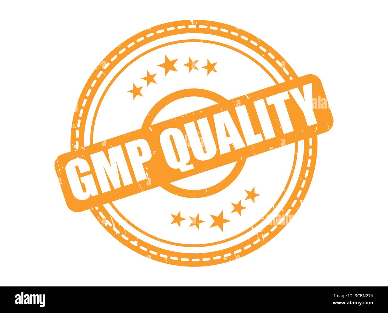 A Double Circle Dotted Border GMP Quality Orange Rubber Stamp Stock Vector
