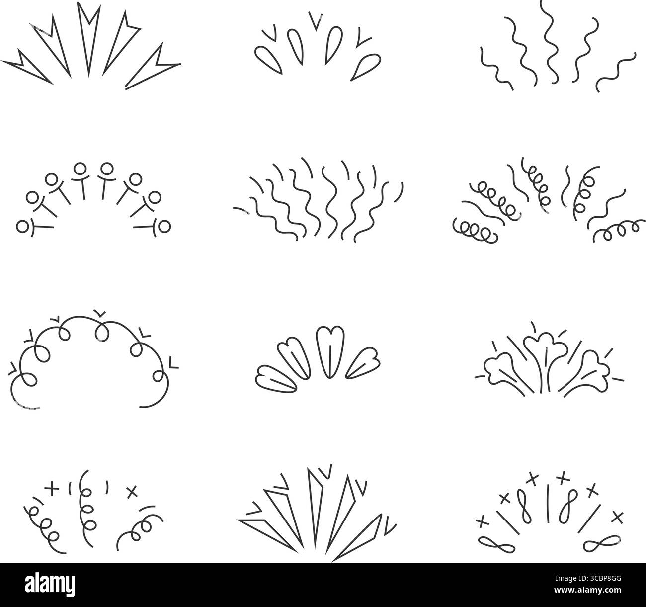 Collection of hand-drawn continuous line icons illustrating bursts ...