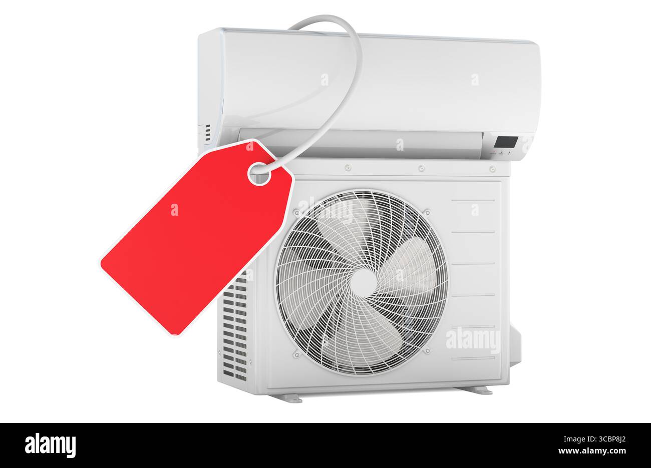 Air conditioner with price tag. 3D rendering isolated on white ...