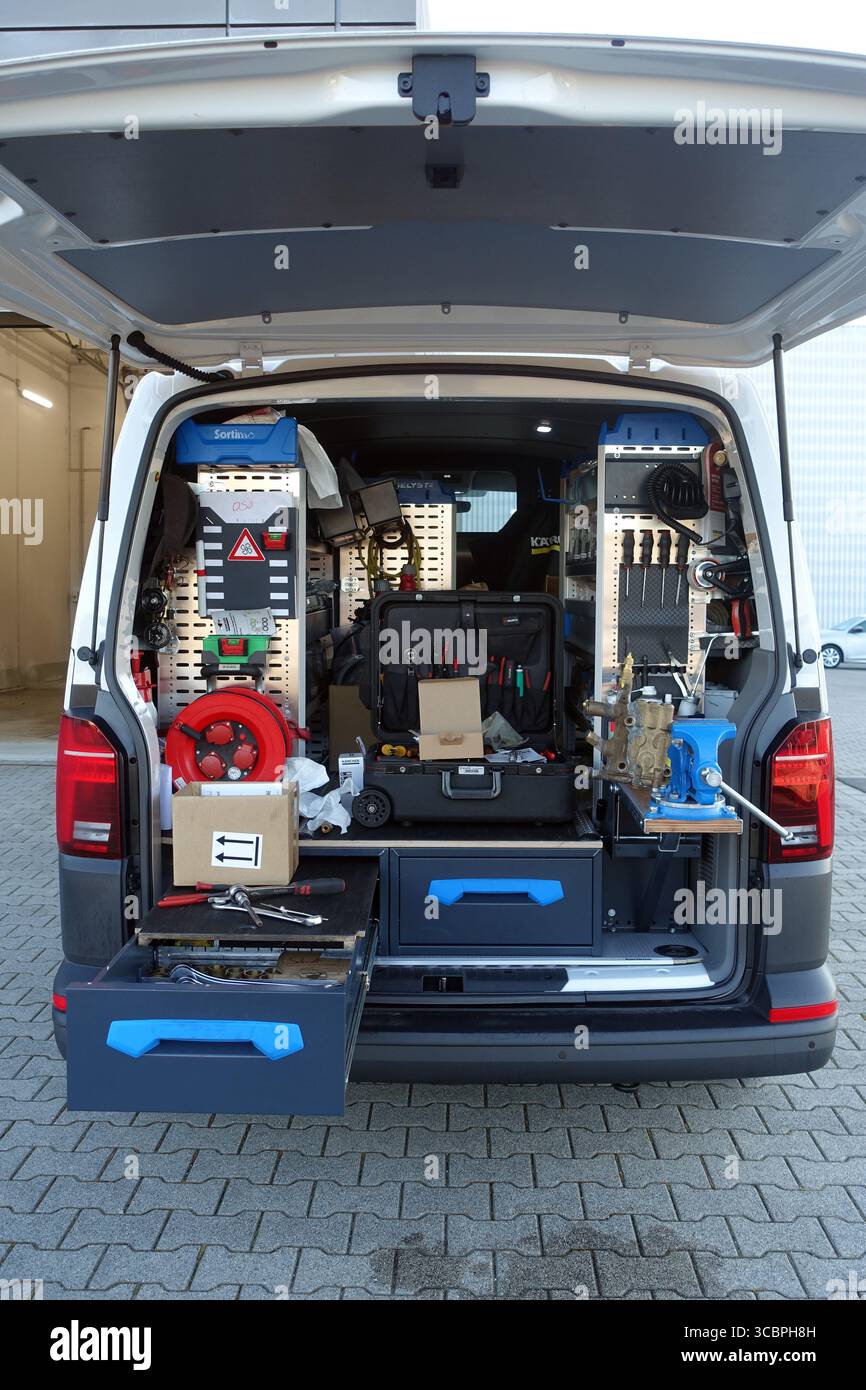 mobile workshop van, Germany, North Rhine-Westphalia Stock Photo