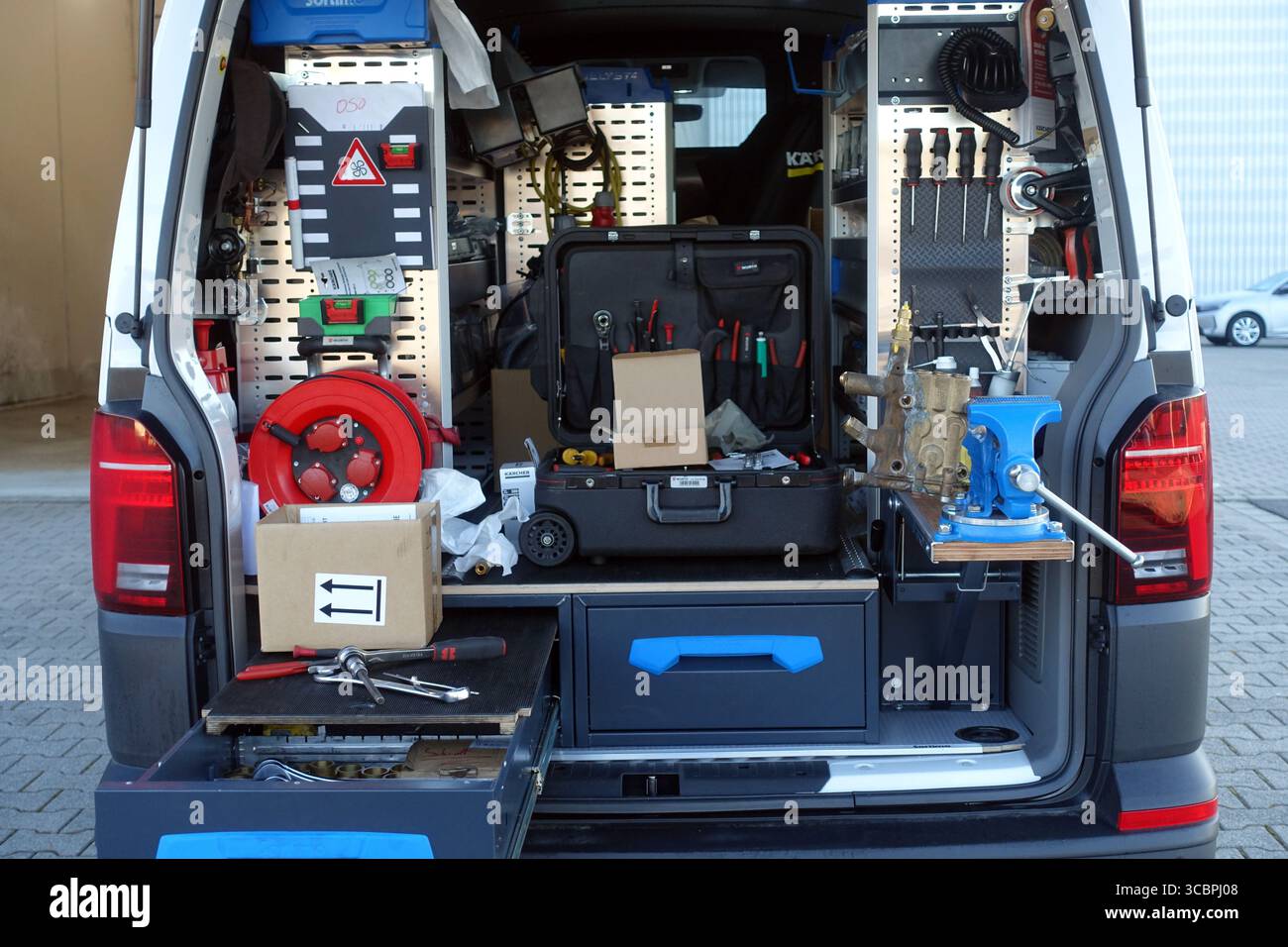 mobile workshop van, Germany, North Rhine-Westphalia Stock Photo