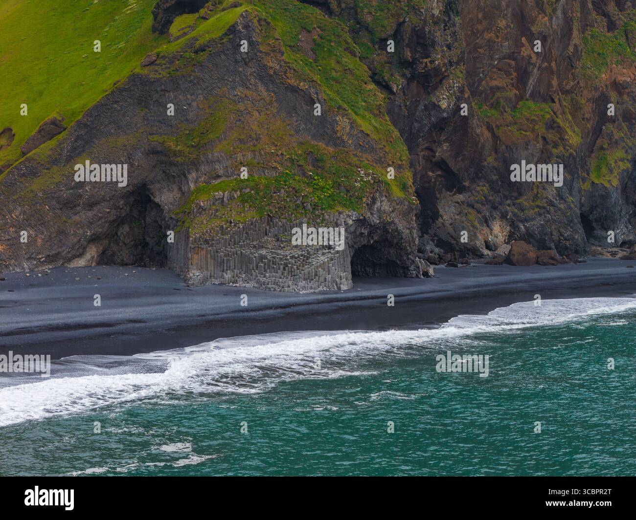 Aerial View of Black Sand Beach with Basalt Columns in Iceland Stock ...