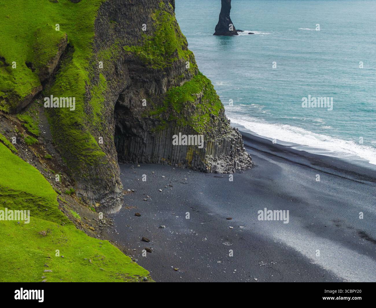 Aerial View of Reynisfjara Black Sand Beach and Basalt Columns Stock ...