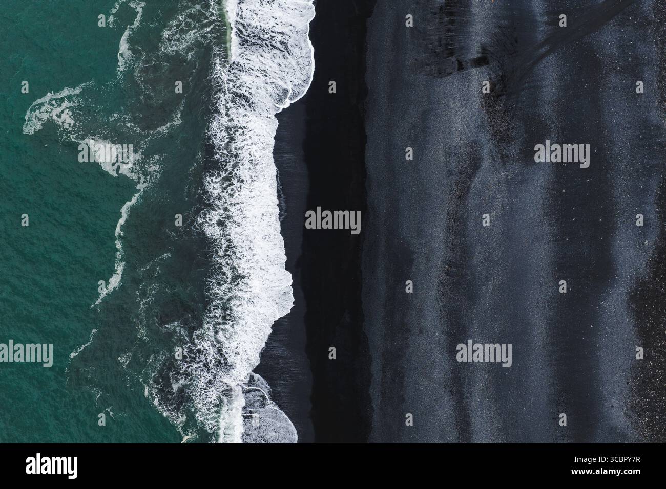 Aerial View of Reynisfjara Black Sand Beach and Atlantic Ocean Waves ...