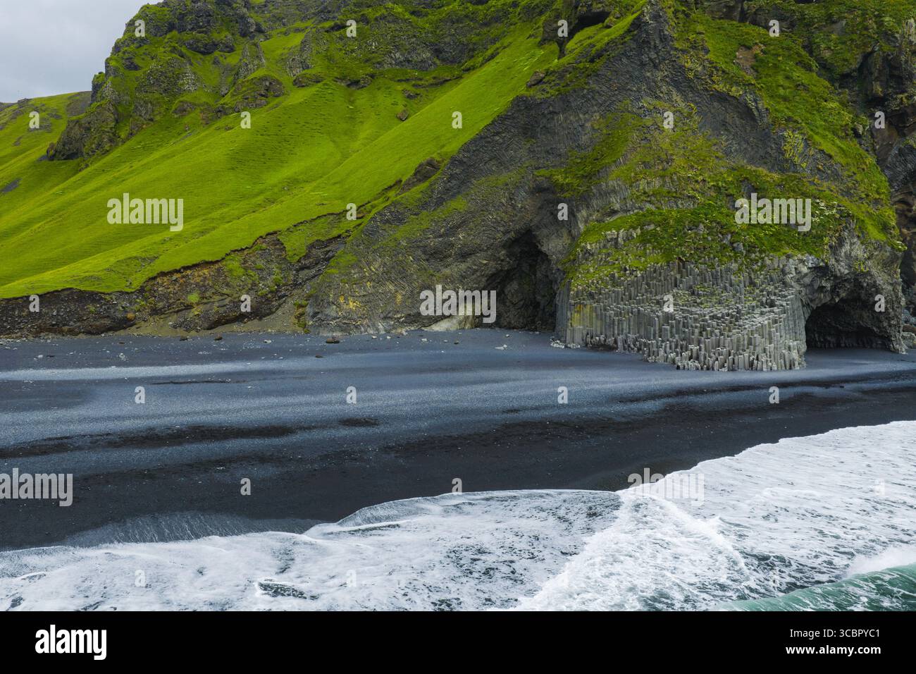 Reynisfjara Black Sand Beach with Basalt Columns in Iceland Stock Photo ...
