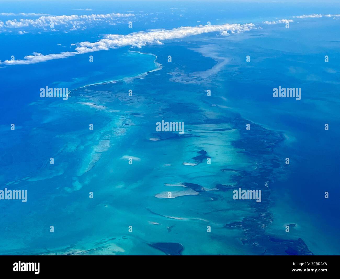 Aerial view of the beautiful blue colors of the Carribean Sea near Santa Cara in central Cuba - Smartphone Captured Stock Image