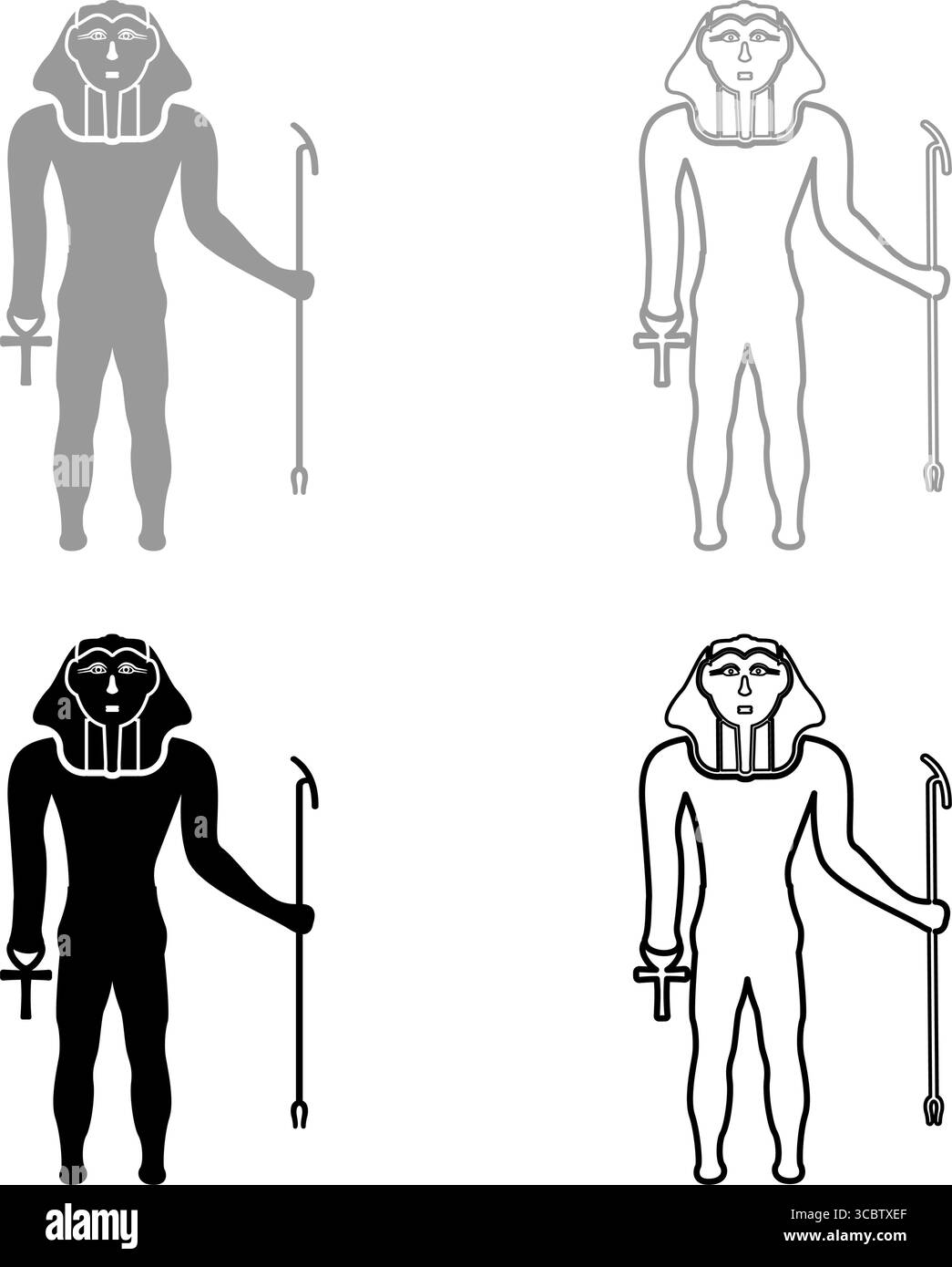 Pharaoh Egypt Tutankhamen King Tut set icon grey black color vector ...