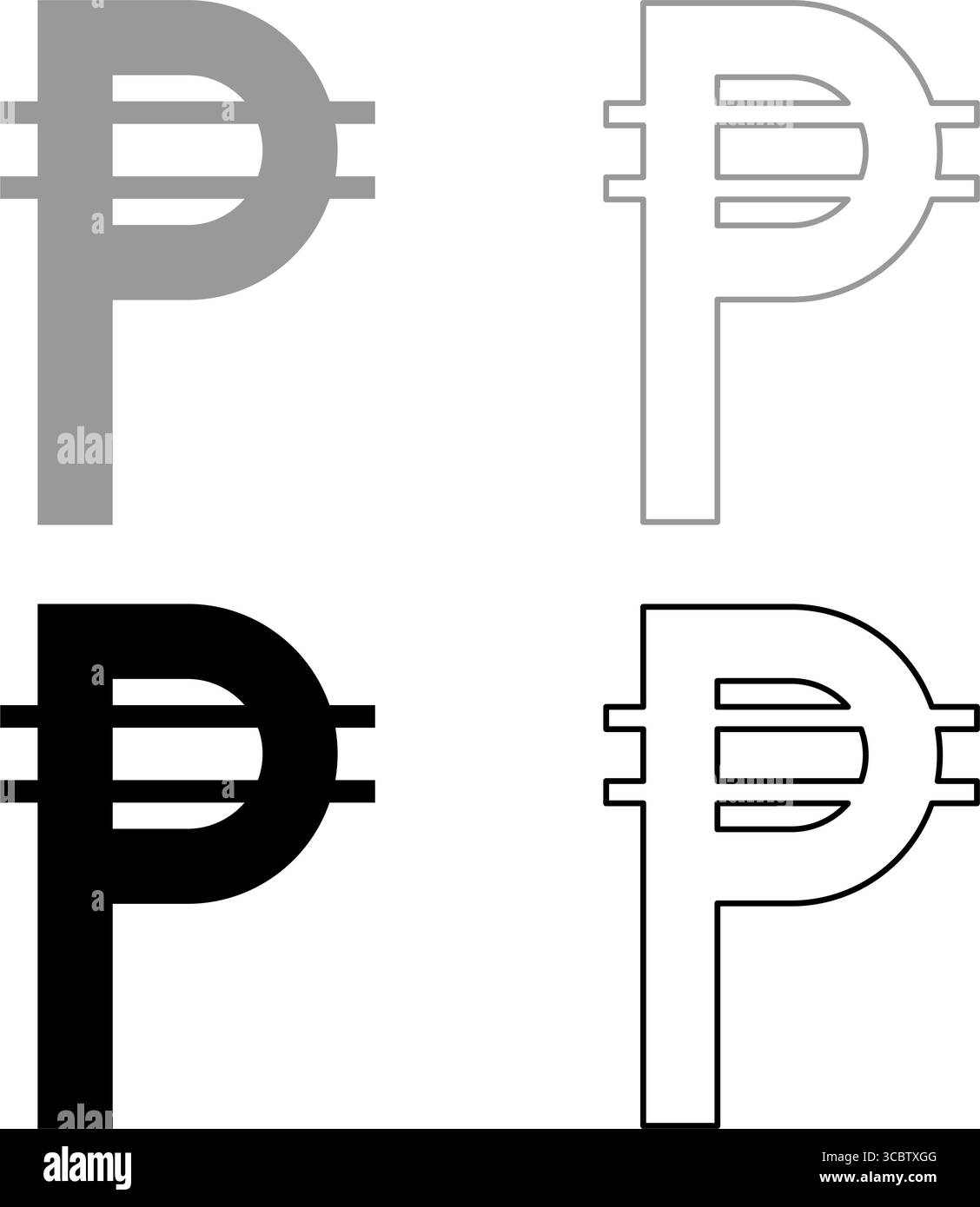 Filipino Peso sign symbol currency set icon grey black color vector illustration image simple solid fill outline contour line thin flat style Stock Vector