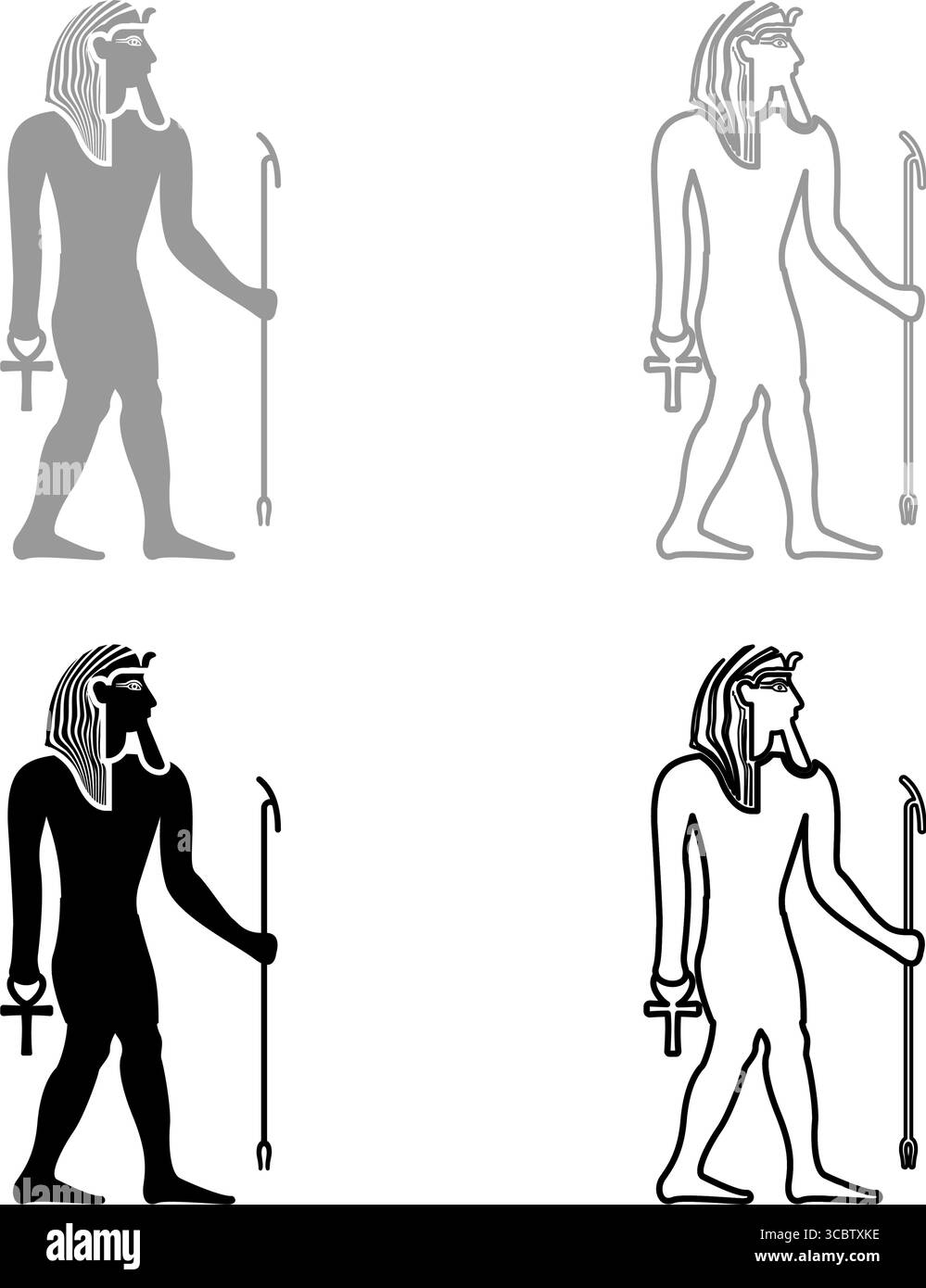 Egypt pharaoh Tutankhamen King Tut set icon grey black color vector ...