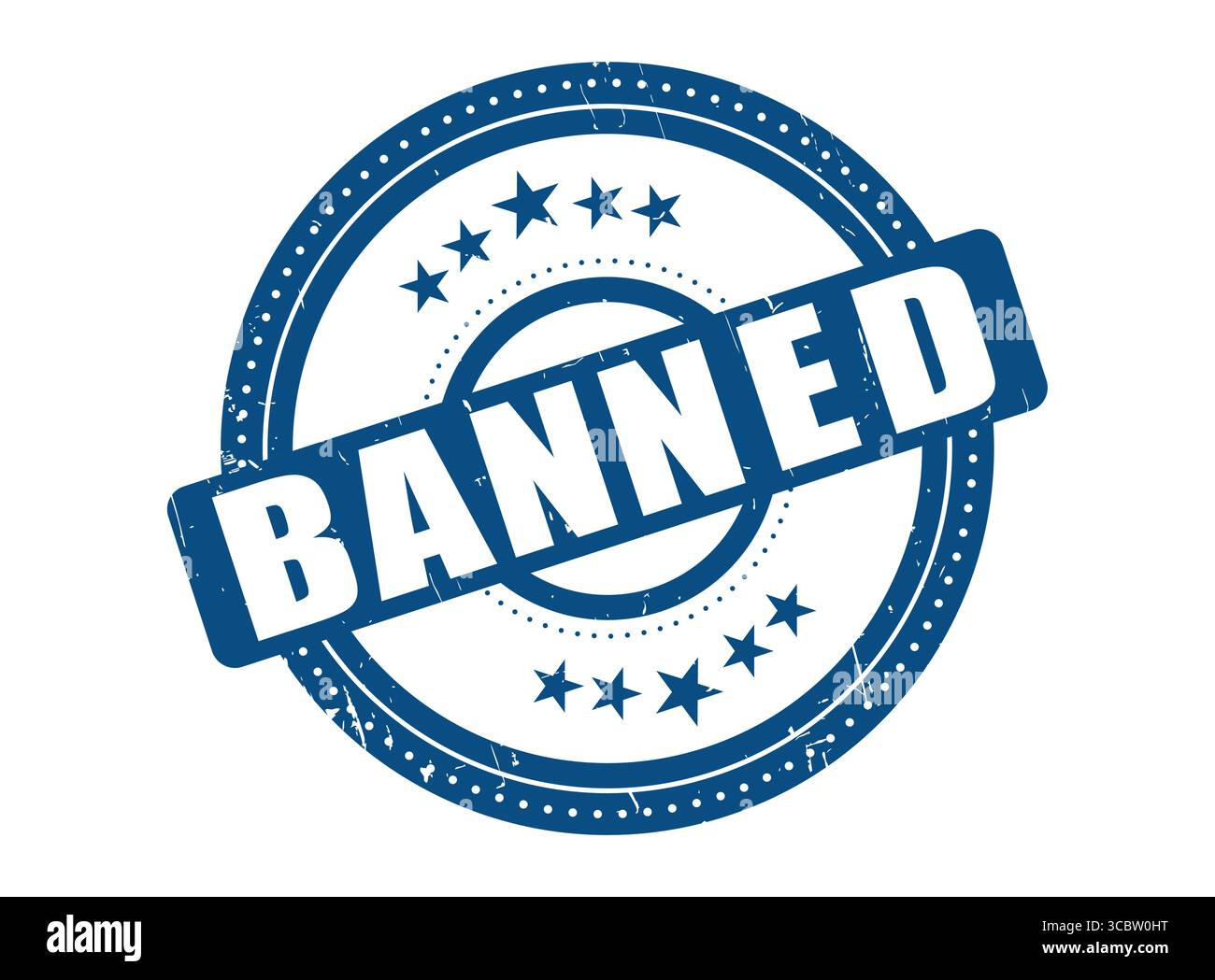A Banned Blue Rubber Stamp Seal with a Dotted Circle Stock Vector