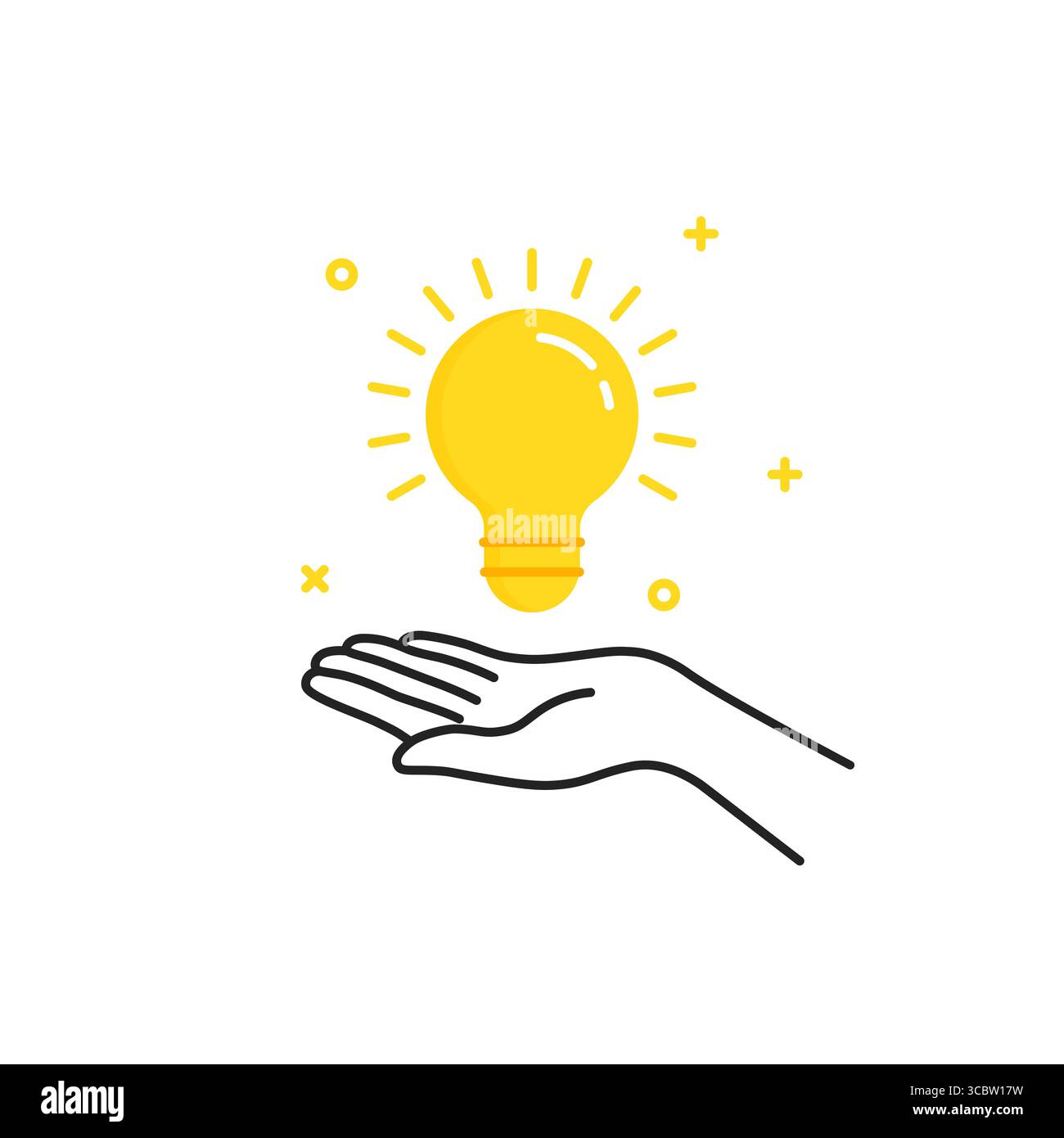 yellow bright bulb in black thin line hand Stock Vector