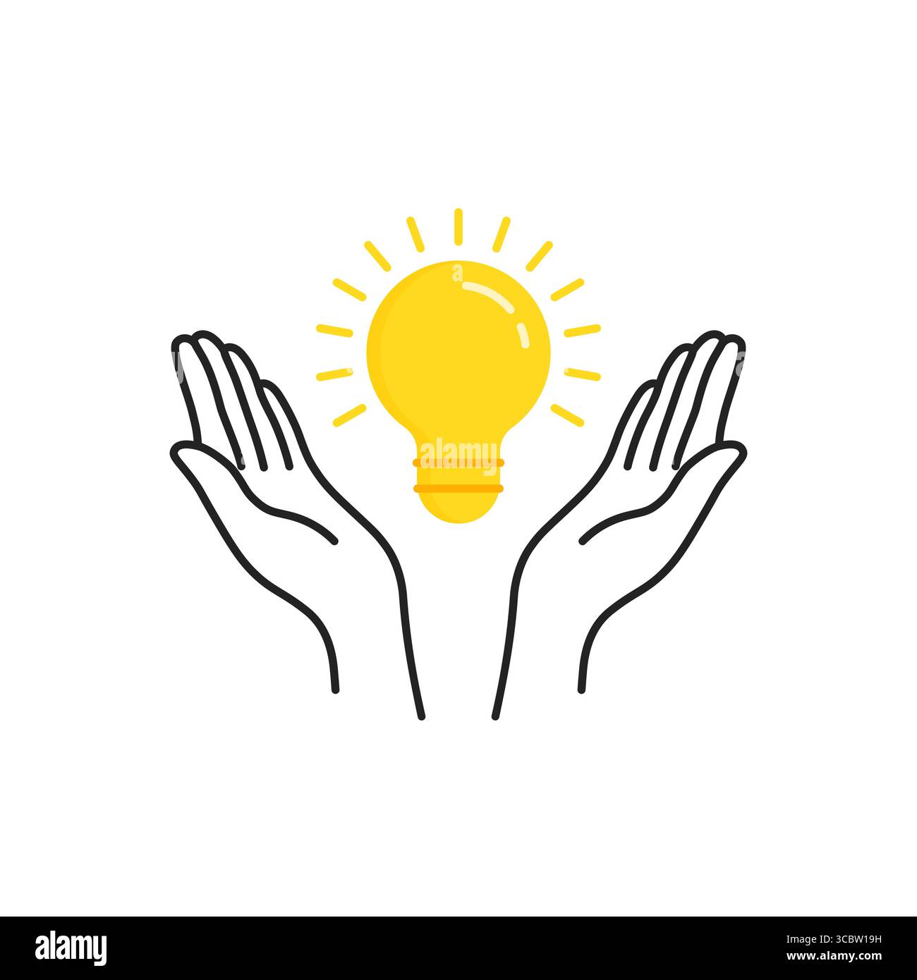 two thin line hands holding bulb like insight Stock Vector