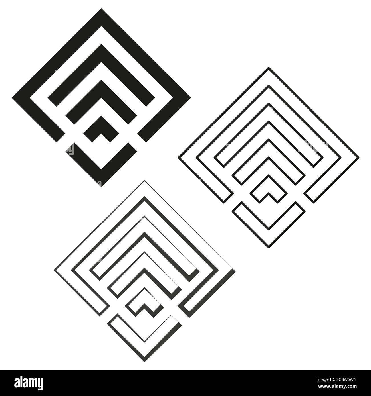 Maze diamond icon. Nested path motif. Vector geometric labyrinth. Bold ...