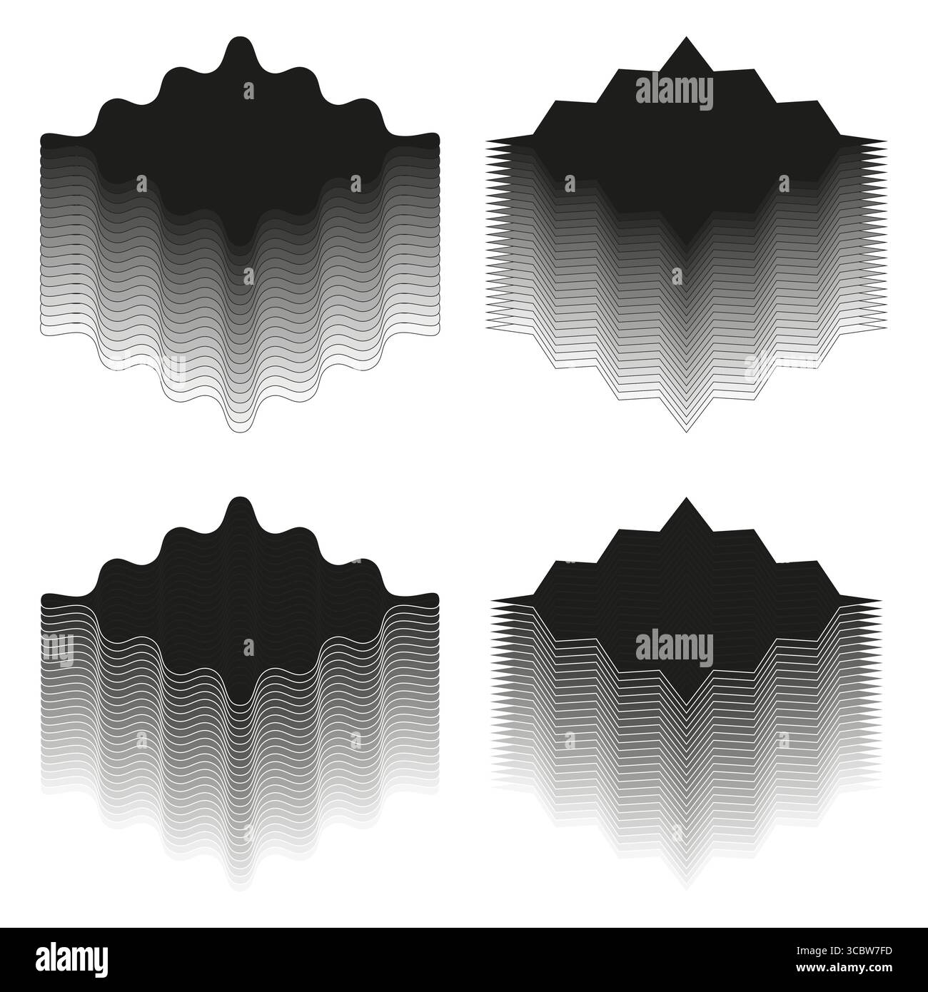 Abstract geometric shapes. Layered hexagonal forms. Dynamic striped Vector. Optical illusion illustration. EPS 10. Stock Vector