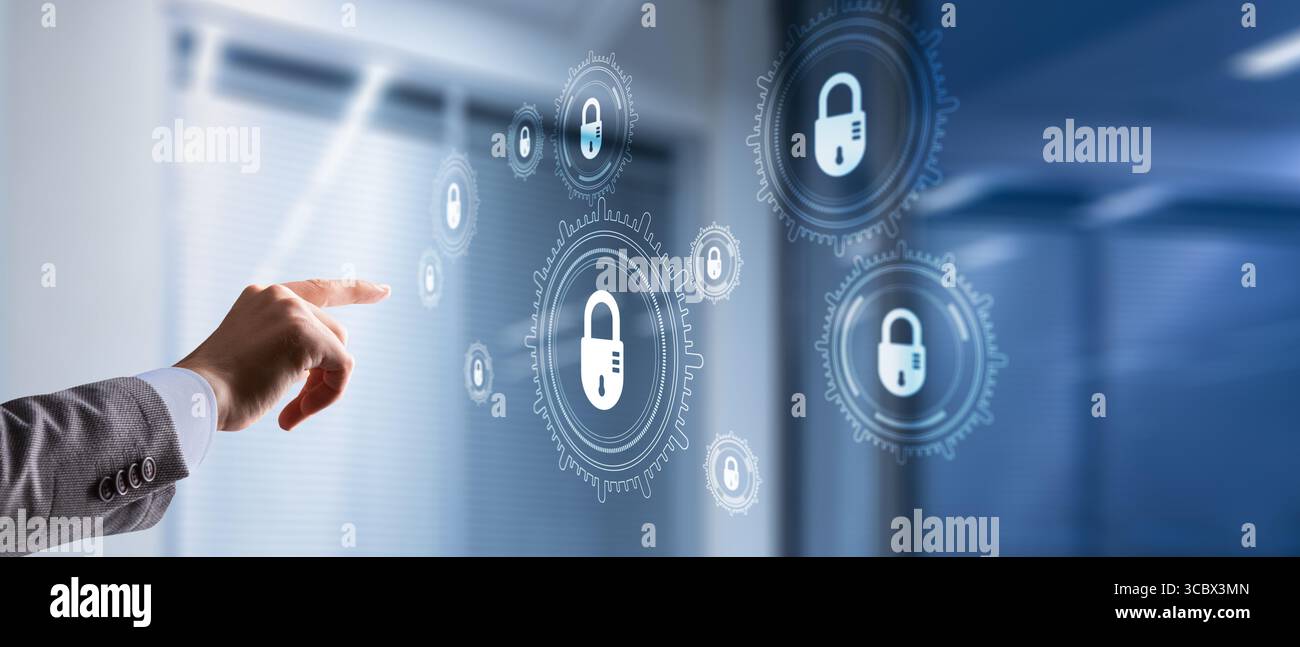Cyber Security. Gears on a Virtual Screen. Data Protection Technology. Stock Photo