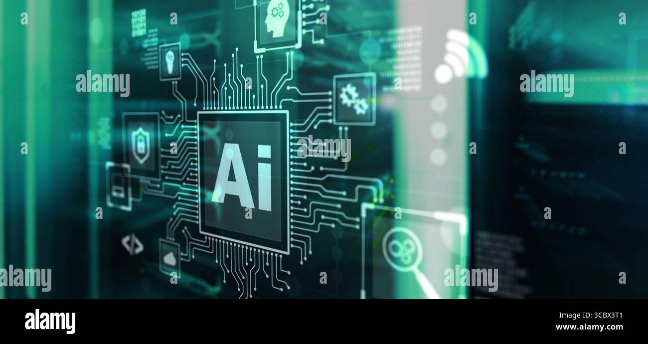 Artificial Intelligence Processor Concept. Abstract server background. Stock Photo