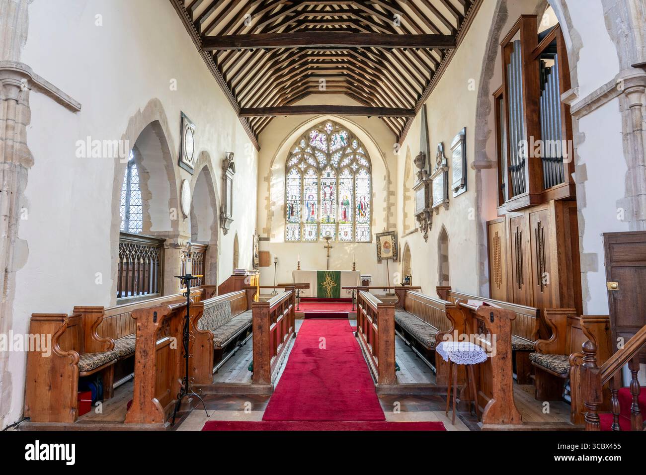Interior of the chancel of the church of St Nicholas-At-Wade with its ...