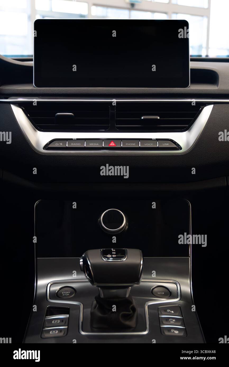 Car interior background. Multimedia touchscreen system in a modern luxury car Stock Photo