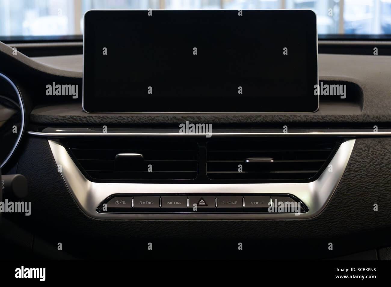 Car interior background. Multimedia touchscreen system in a modern luxury car Stock Photo
