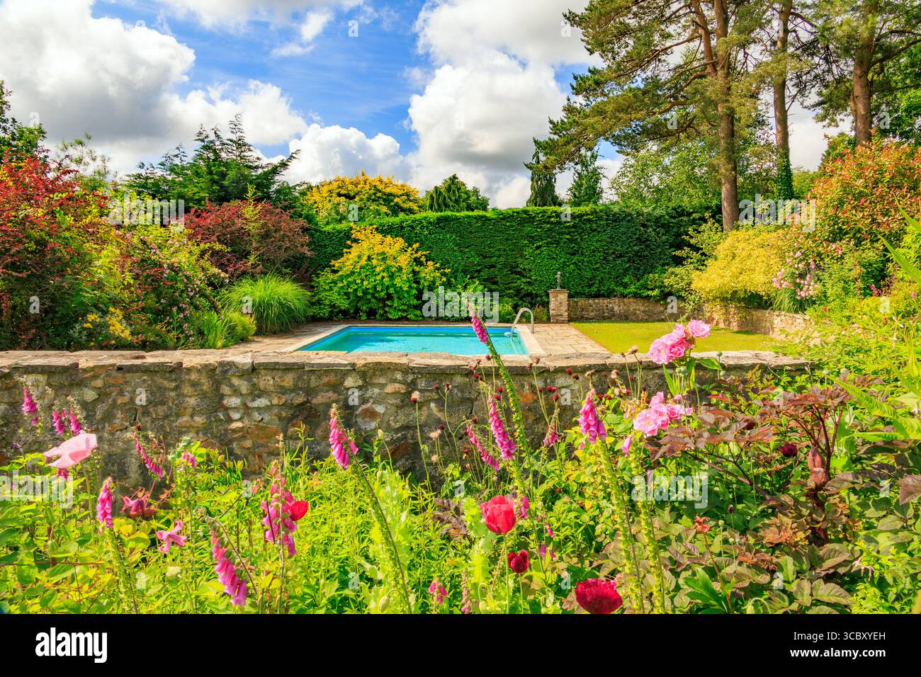 A colourful summer display next to the swimming pool at Burrow Farm ...