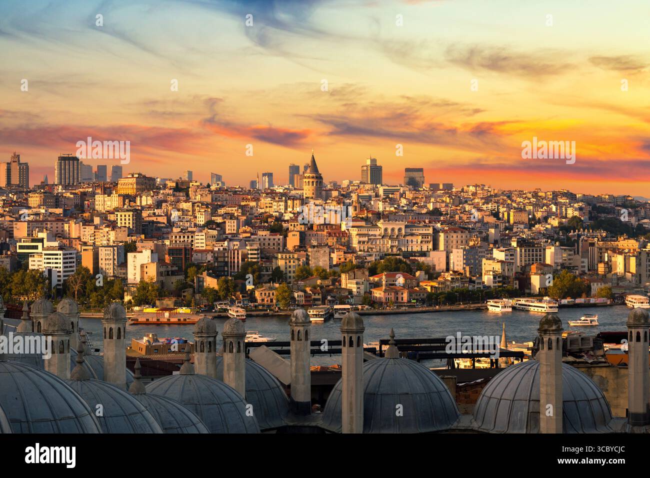 Beyoglu historic district and Galata tower medieval landmark. View from ...