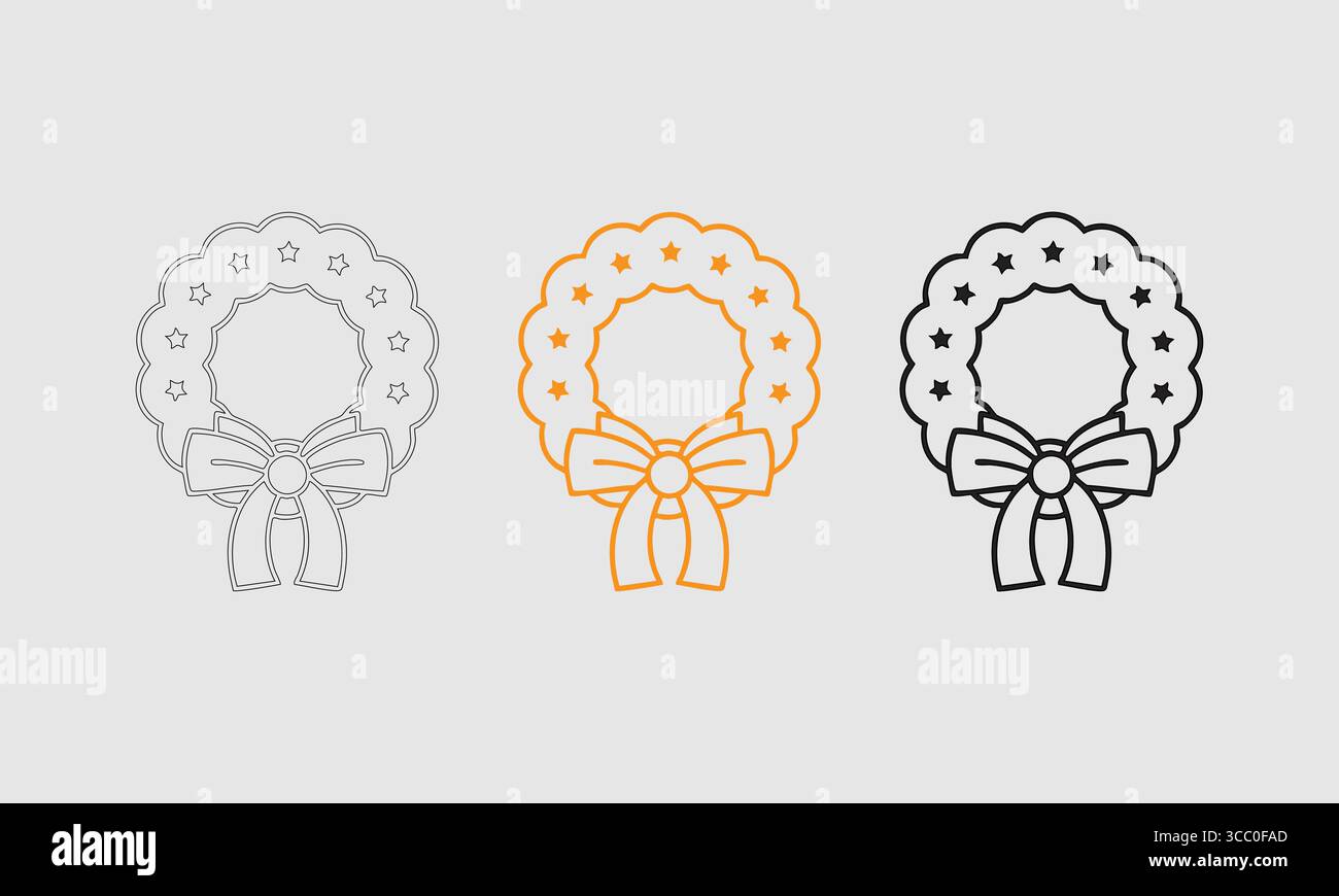 Festive Wreath with Bow in Three Styles Stock Vector