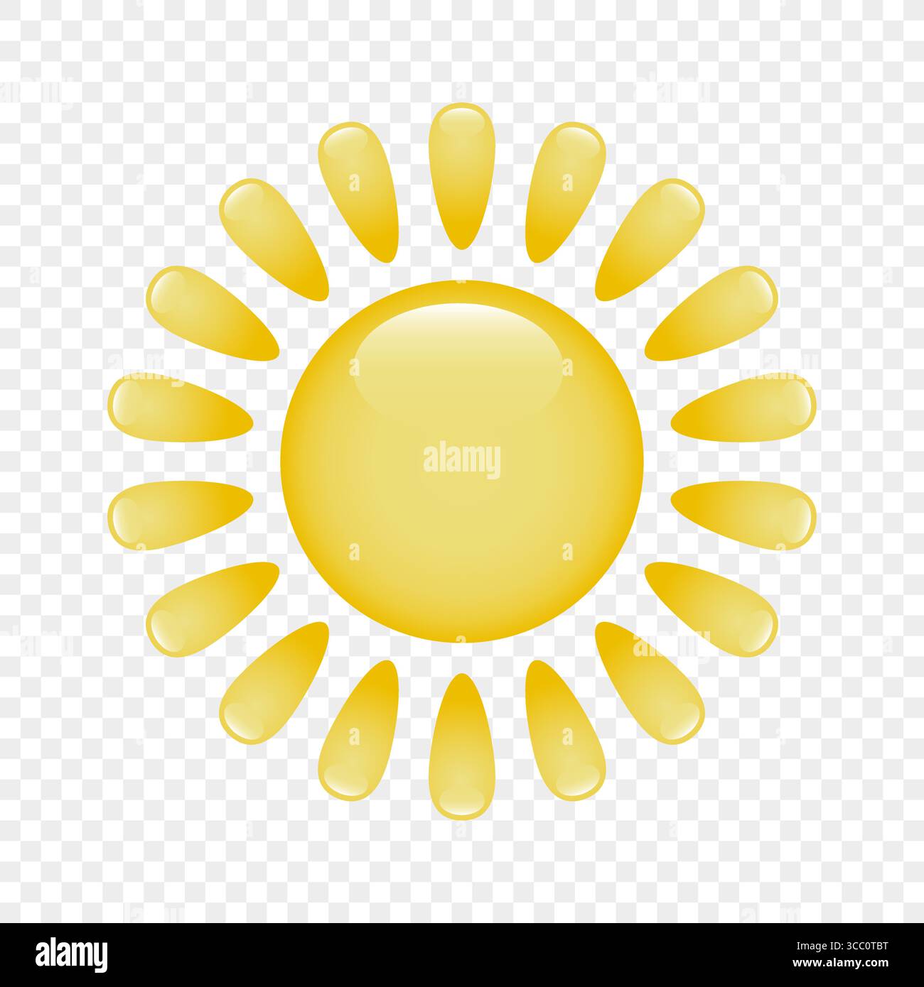 An icon of a large, cartoon sun with rays on a transparent background ...