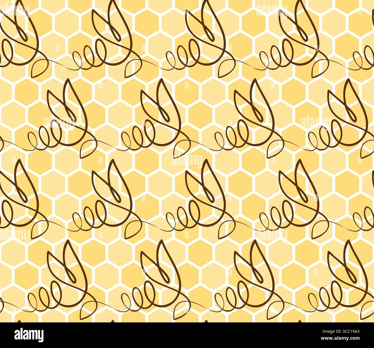 Seamless background with bees and honeycombs. Stock Vector