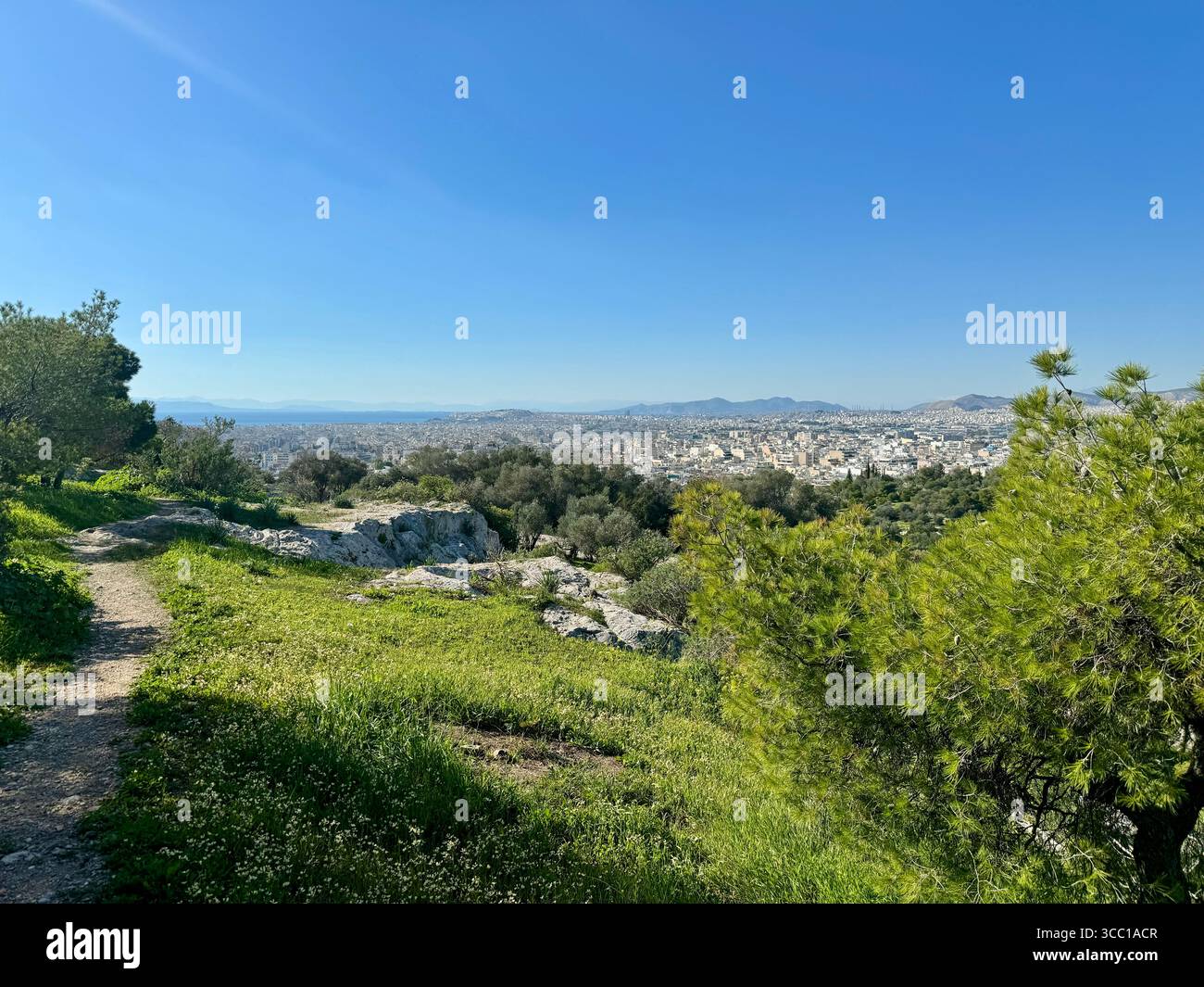 View from Pnyx Hill overlooking the city of Athens, Greece, on a clear sunny day. - Smartphone Captured Stock Image