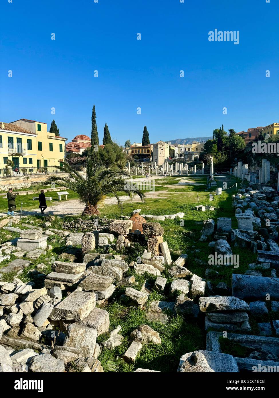 The Basilica of the Megali Panagia, an early Christian church in the Tetracocha style, featuring remnants of columns and ruins in Athens, Greece. - Smartphone Captured Stock Image