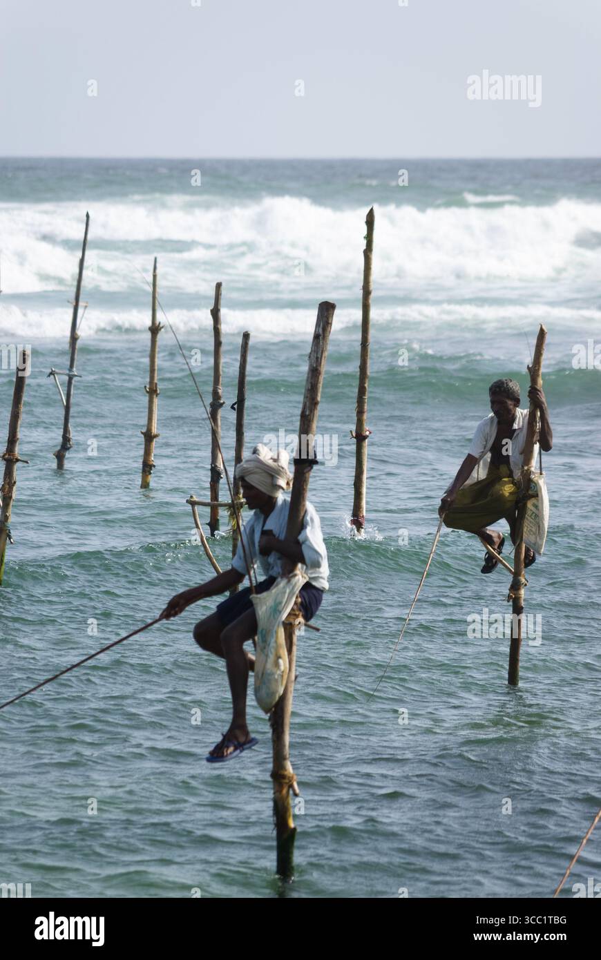 Traditional stilt fishing in Weligama Bay area, Sri Lanka Stock Photo ...