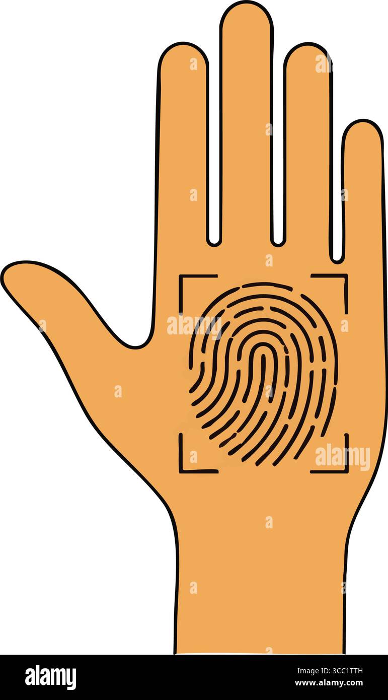 Biometric Handprint Security. Graphic depicting a human palm with a ...