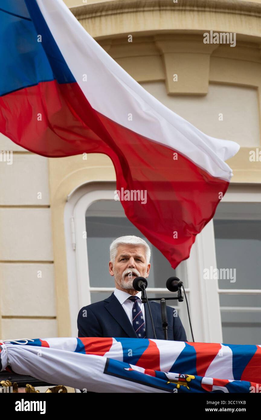 Czech President Petr Pavel delivering speech after his inauguration at ...