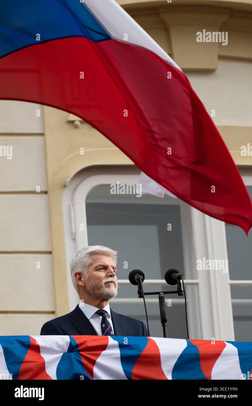 Czech President Petr Pavel delivering speech after his inauguration at ...
