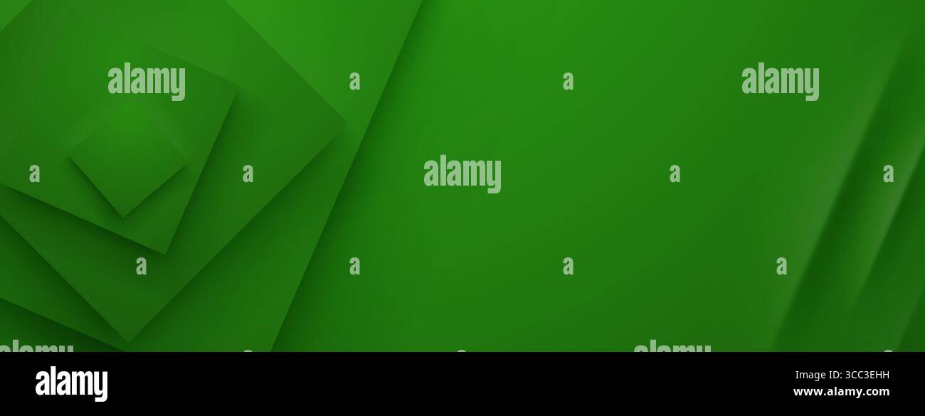 Green abstract background with layered squares on left, creating depth. Stock Vector