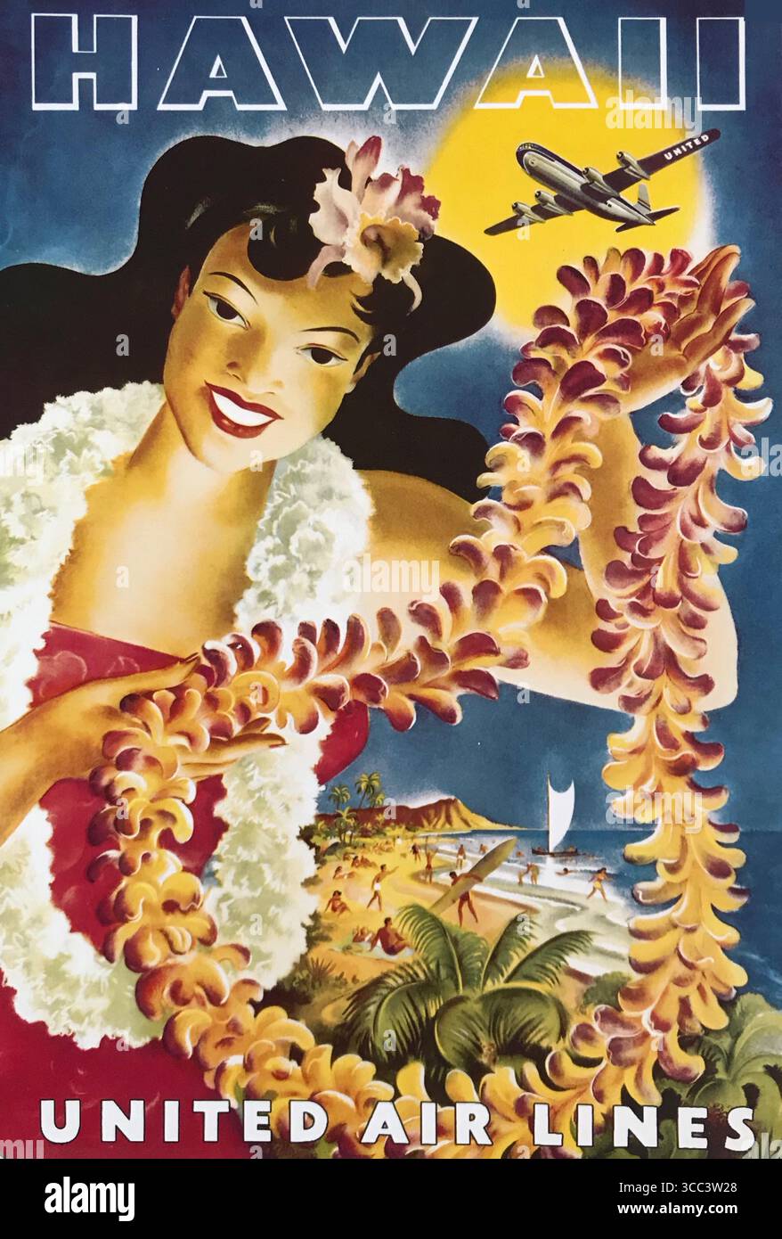 A vintage travel poster for by Hawaii by United Airlines Stock